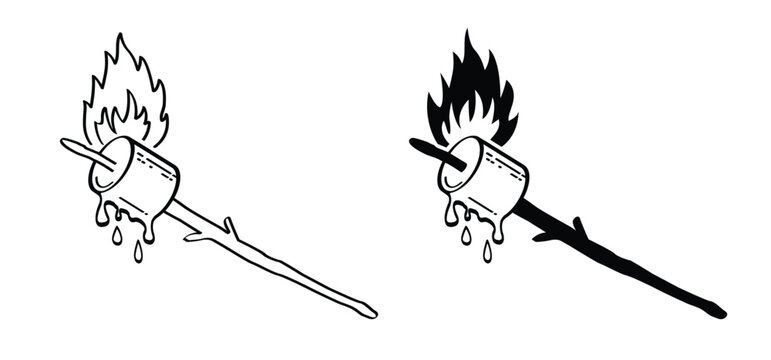 marshmallow on stick roasting over fire clip art preview