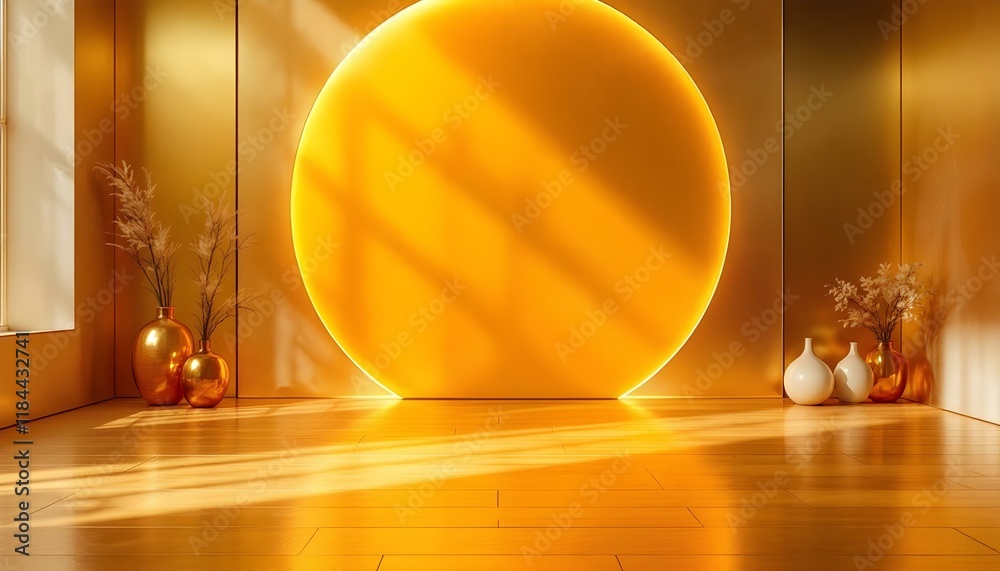 Aufkleber Gold, yellow empty room studio gradient used for the background and display of your product. Yellow empty room studio gradient used for the background and display of your product