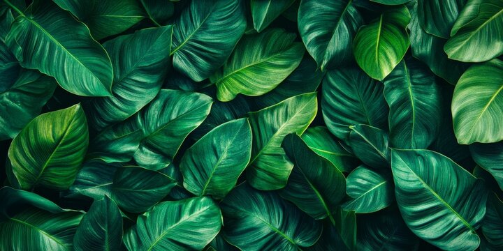 Tropical dark green leaf background texture features a unique pattern that complements colorful rainforest foliage, creating a vivid tropical atmosphere with eye catching details.