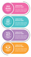 4 steps infographic template with 4 options. Flowchart that can be used for business report, data visualization and presentation. Timeline infographic elements vector illustration.