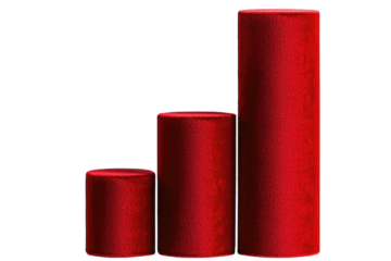 Velvet prosperity idea. Three red cylindrical shapes representing growth and progress.