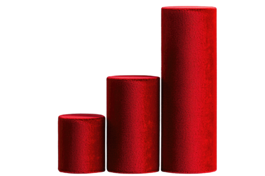 Velvet prosperity idea. Three red cylindrical shapes representing growth and progress.