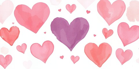 Watercolor Hearts Background Romantic Pink Purple Coral Love Pattern Design
