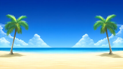 Obraz premium Tropical Beach Illustration: Palm Trees, Ocean, Sand