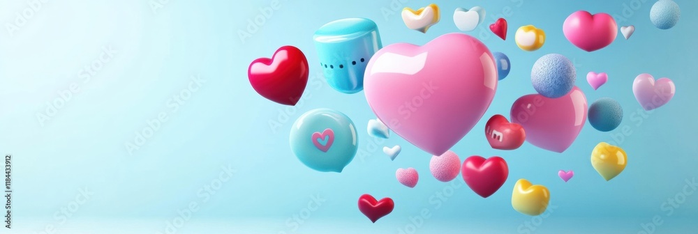 Fototapete Floating 3D chat bubbles hearts and arrows create a vibrant and cheerful digital atmosphere. Generative AI
