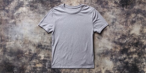 Blank grey t shirt displayed on a textured grunge background, showcasing the versatility of a blank grey t shirt for various design possibilities and personal styles.