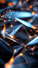 Futuristic Abstract Geometric Polygon Pattern with Glowing Lights and Dark Blue Background