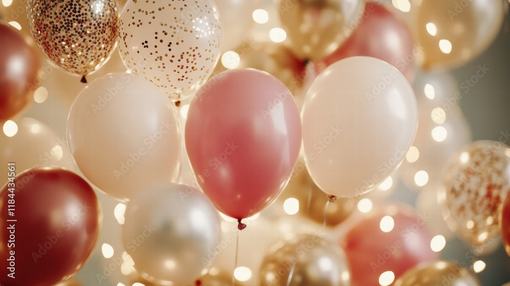 Aufkleber colorful festive balloons and sparkling party lights create a joyful atmosphere for celebrations. ge