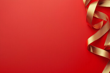 bright red background with elegant golden ribbon, perfect for festive occasions and celebrations. This vibrant combination evokes joy and excitement