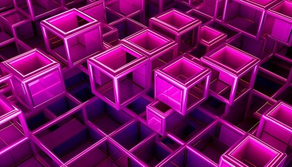 Seamless 3D cubes in vibrant neon pink and purple tones forming an intricate grid