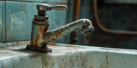 The broken water faucet is no longer in use, highlighting issues related to maintenance and functionality. This situation with the broken water faucet calls for repair or replacement.