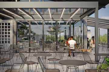 people in cafe restaurant bar, 3d render