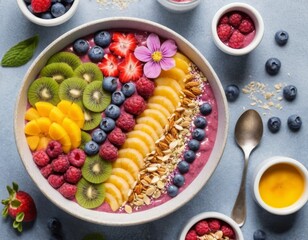 Vibrant & Delicious Berry Smoothie Bowl with Fresh Tropical Fruits