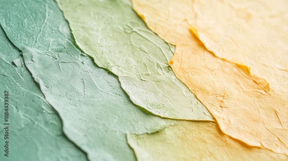 Poster delicate layers of pastel green and golden yellow interlace, forming a harmonious texture that evoke