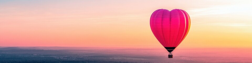 Fototapeta premium Pastel heart shaped hot air balloon floating above a vibrant sunset landscape