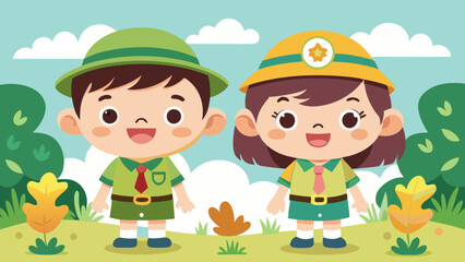 Cute Cartoon Boy and Girl Scouts in Chibi Style – Fun Scout Characters Illustration