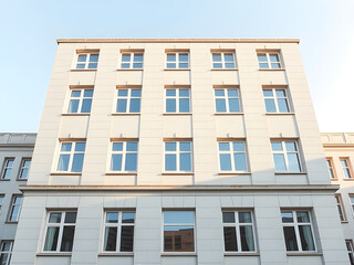Obraz premium Modern Minimalist Building Exterior with White Facade and Windows