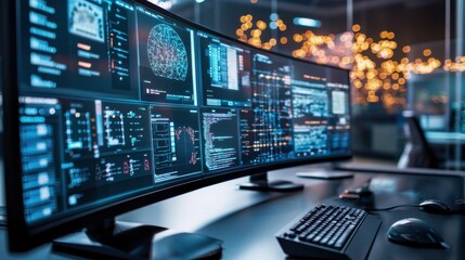 Futuristic Digital Data Analytics Dashboard Interface with Intelligence and Machine Learning