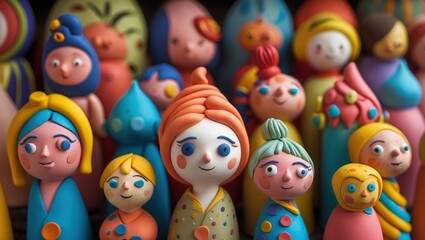Fototapeta premium Colorful Handmade Figurines Showcasing Diverse Characters