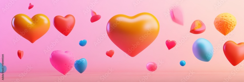 Poster colorful 3d floating chat bubbles, hearts, and arrows creating a vibrant atmosphere in a digital spa
