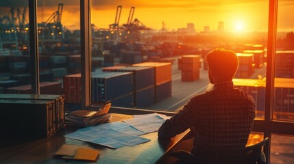 Sunset reflection businessman contemplating growth port city photography urban environment inspirational viewpoint