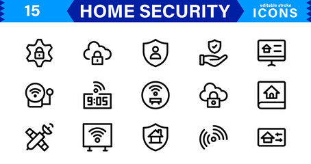 Home Security Icon Set - Creative, Minimalist Designs for Smart Locks, CCTV, Alarm Monitoring, Safety Apps, and Residential Security