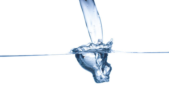 Blue warer split line with splash on a white background