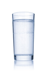 Water glass close up isolated on a white background
