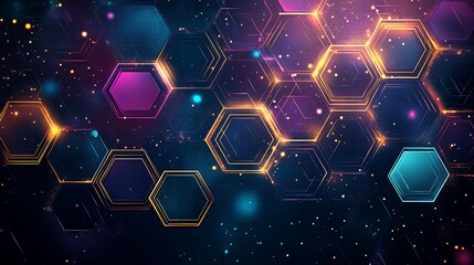 Abstract glowing hexagon network background.