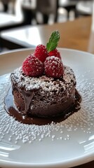 Decadent Chocolate Lava Cake with Fresh Raspberries