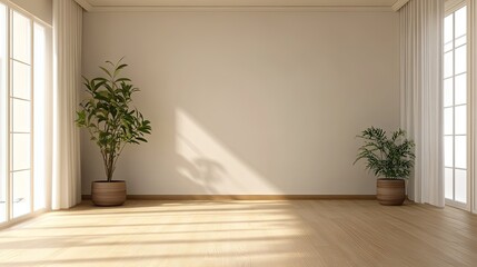 Empty Room Interior Design with Sunlight and Plants