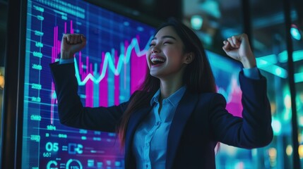 She is celebrating a victory or achievement. Generative AI