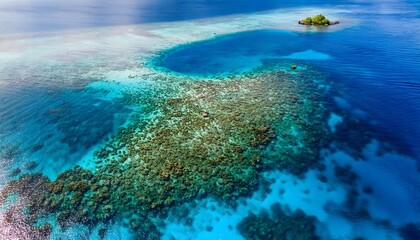 Obraz premium Aerial View of Vibrant Coral Reef Island Paradise Tropical Ocean Stunning Seascape