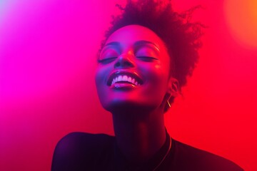 Short hairdo - highlighted hair. Commercial advertising idea art. Gorgeous smiling black girl - for ads, ad page and social web ad use. African american model concept. Commercial black beauty.