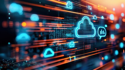 Fototapeta premium Futuristic digital cloud computing and networking technology concept with data and intelligence