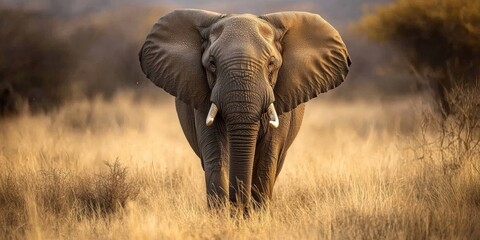 Fototapeta premium Loxodonta africana, known as the African Bush Elephant, represents the majestic strength of wildlife. The African Bush Elephant embodies the beauty of nature in its natural habitat, showcasing its