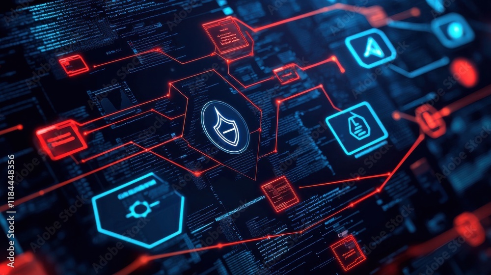 Poster futuristic digital technology abstract background with interconnecting circuit lines and cyber secur