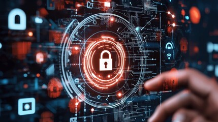 Fototapeta premium Secure digital technology lock icon representing data protection and cybersecurity in modern cloud computing and internet of things environment