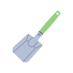 Small garden shovel. Gardening tool. Flat graphic element for spring and summer designs.