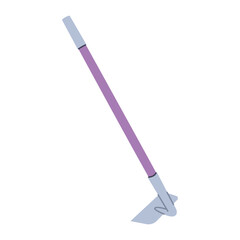 Long handle garden hoe. Gardening tool. Flat graphic element for spring and summer designs.