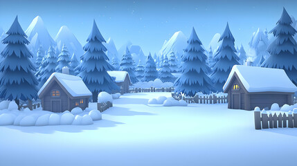 Snowy Village 3D Illustration