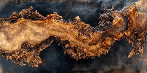 Epoxy resin casting with a burl wood background creates a stunning visual effect. This epoxy resin casting showcases the rich textures of burl wood while enhancing the overall aesthetic appeal.