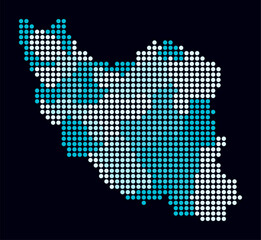 Fototapeta premium Iran dotted map. Digital style map of the country on dark background. Iran shape with circle dots. Colored dots style. Large size circles. Stylish vector illustration.