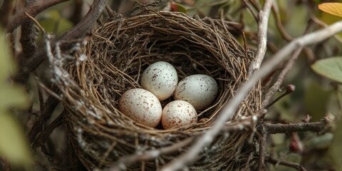Obraz premium Birds construct nests primarily for the purpose of laying eggs, making nests a vital aspect of avian reproductive behavior. These nests serve as secure locations for birds to lay their eggs.
