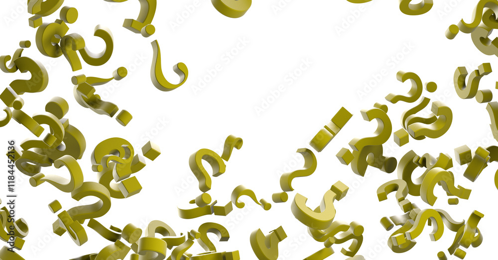 Poster infinite question marks on a plane, original three dimensional illustration.