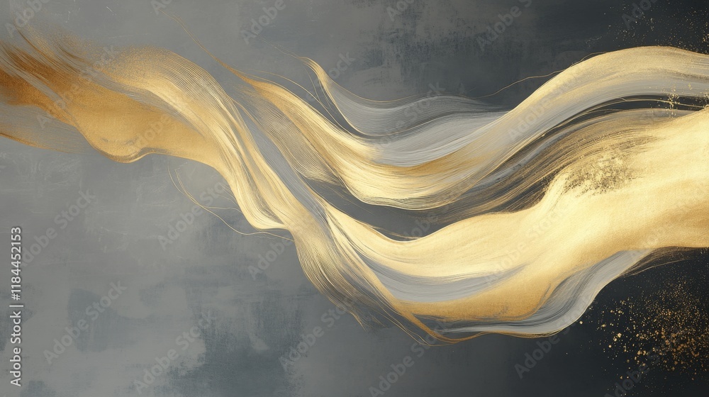 Poster flowing golden waves abstract art digital creation ethereal environment close-up view dynamic concep