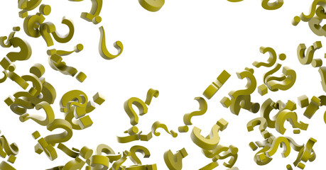 Infinite question marks on a plane, original three dimensional illustration.
