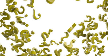 Infinite question marks on a plane, original three dimensional illustration.