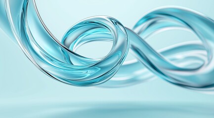Abstract fluid glass sculpture with blue swirls on light background