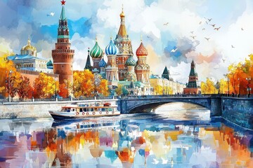 Obraz premium Oil painting of a scenic view in Russia featuring Big Ben.